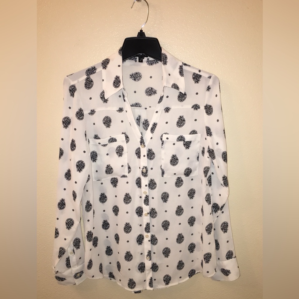 Express Ivory Top with Black Paisley Design